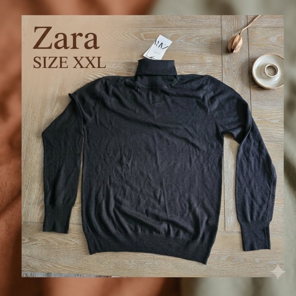 Zara Women's Minimalist Wool-Blend Turtleneck Sweater Black NWT XXL